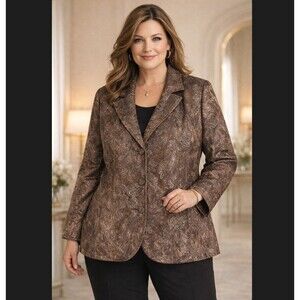 Erin London Paisley Blazer Women’s Plus 3X Brown Jacket Textured Career